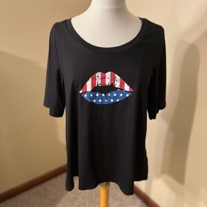Lularoe Black Patriotic Lips Tshirt Sz S NWT